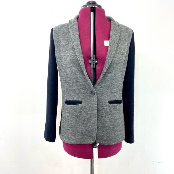 J. Crew Gray Navy Wool Cotton Blend Blazer Size 4 Lightweight Unstruckted - Picture 2 of 11